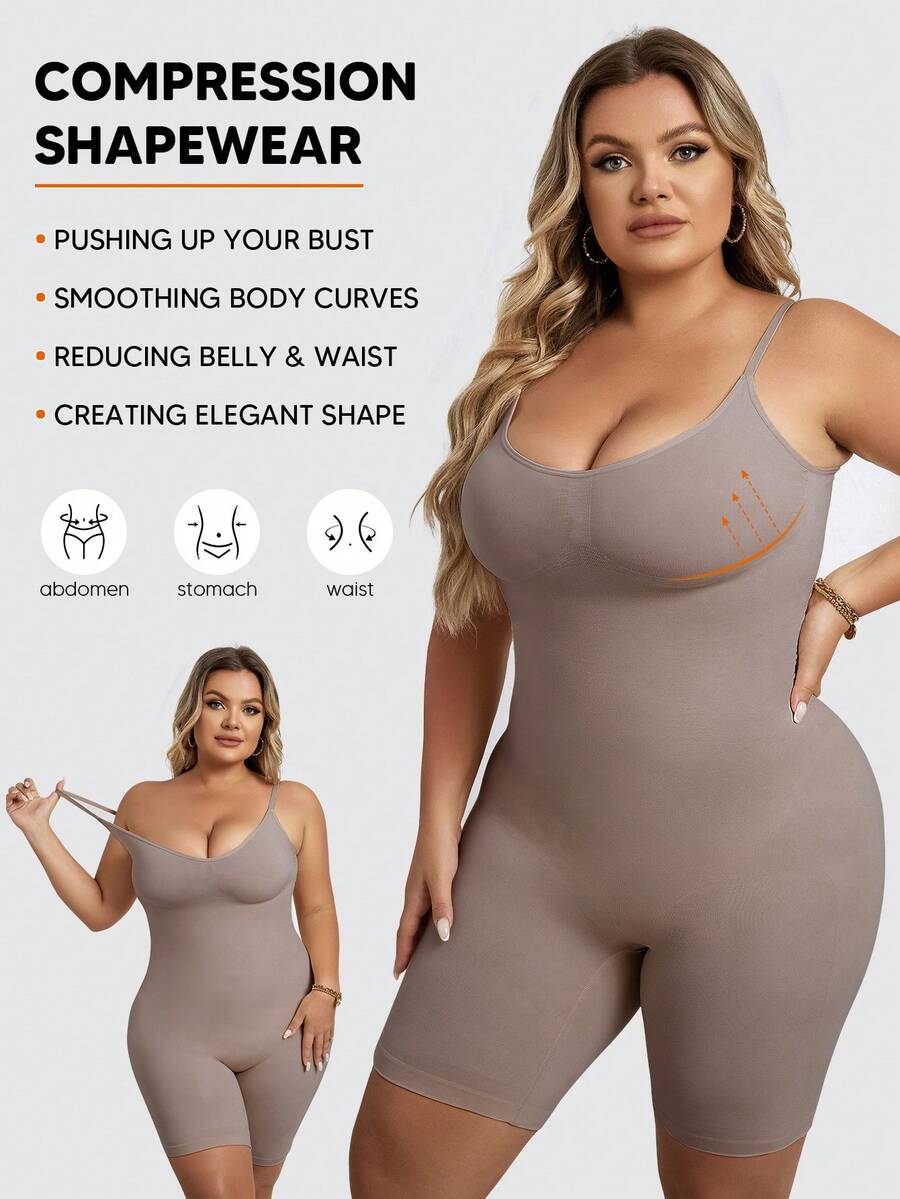 Women's Plus Size Shapewear High Elastic Soft And Comfortable Corset Unitard Romper - Khaki - View 1