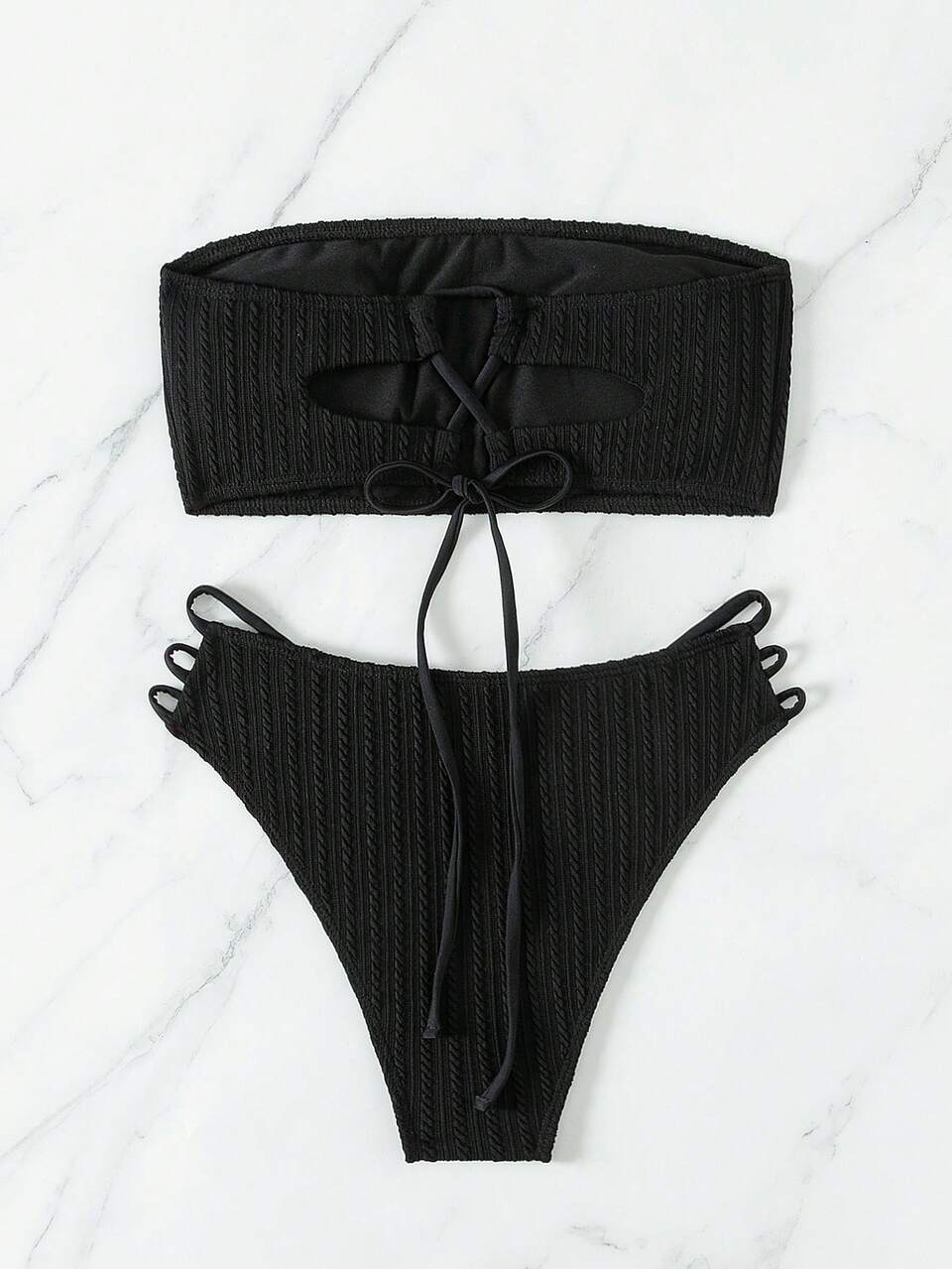 Women's Plain Hollow Out Texture Bikini Set Summer Beach