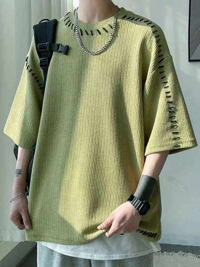 Claim Dot 男士T卹寬鬆圓領垂肩短袖休閒韓國時尚夏季針織上衣