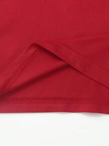 SHEIN 男童休闲撞色滚边刺绣细节短袖Polo衫，夏季 - 酒紅色 - 查看 5