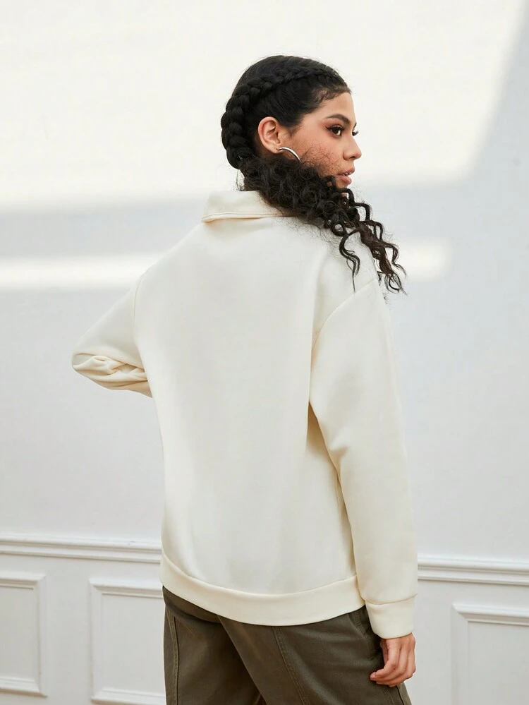 Women's Half Zipper Sweatshirt With Dropped Shoulder Sleeves