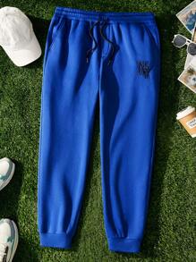 EASEVO Sudadera De Punto De Talla Grande Con Estampado De Letras Y Color Sólido Y Puños Elásticos - Azul - Ver 1