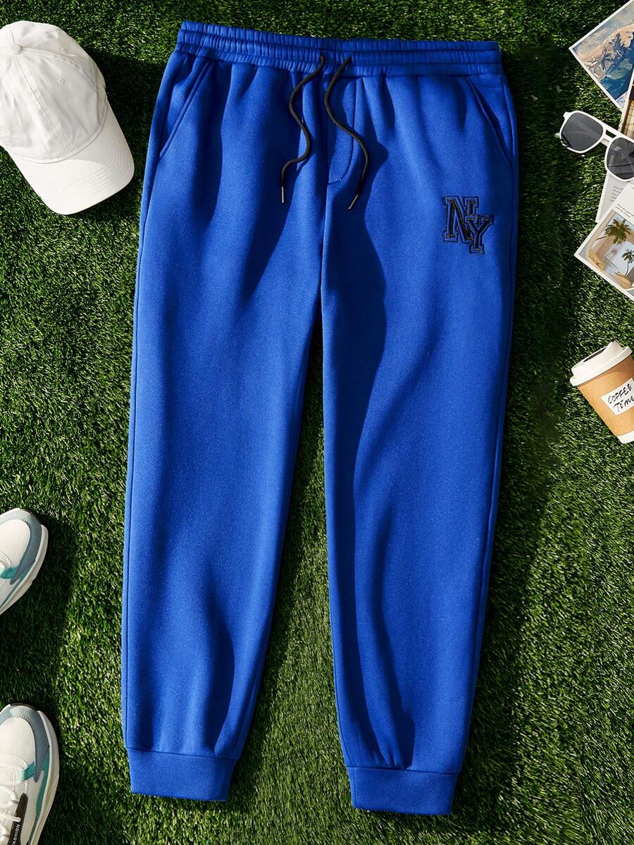 EASEVO Sudadera De Punto De Talla Grande Con Estampado De Letras Y Color Sólido Y Puños Elásticos - Azul - Ver 1