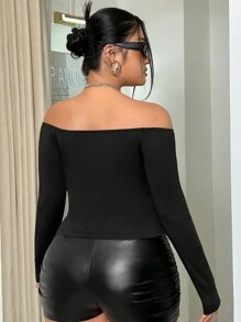 SHEIN ICON Plus Size Off Vai Knot & Chi tiết khoét rỗng Áo lò xo màu đen - màu đen - Xem 5