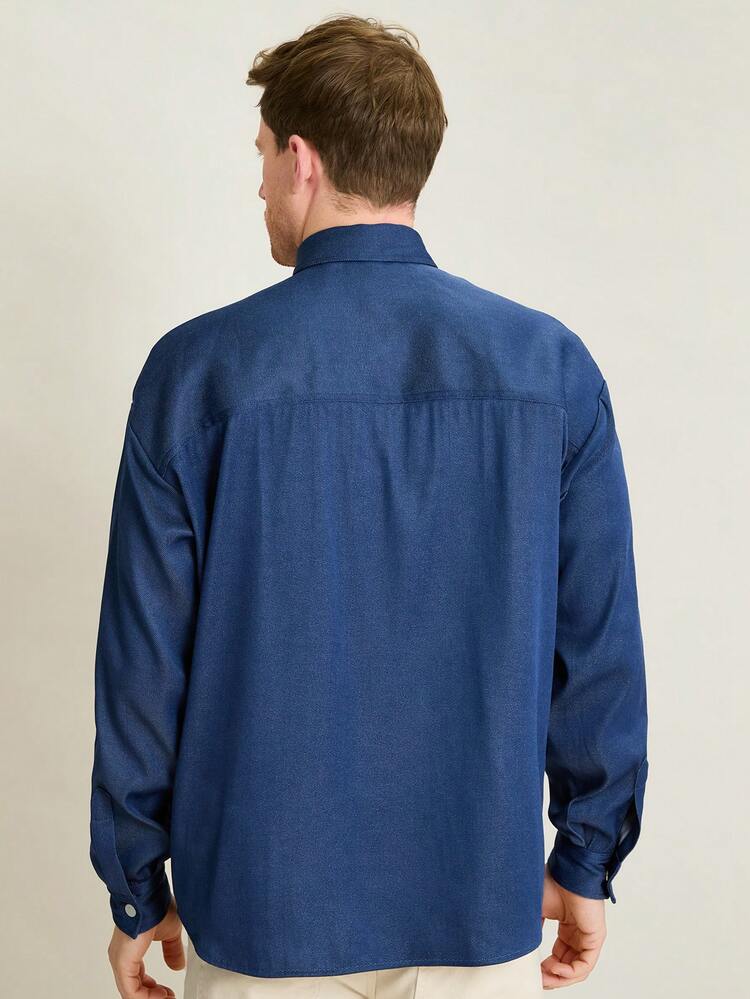 Men's Long Sleeve Woven Casual Shacket With Front Pocket