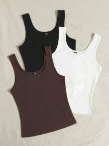 SHEIN EZwear Camisetas De Tirantes Tejidas Multicolores De Color Sólido Ajustadas