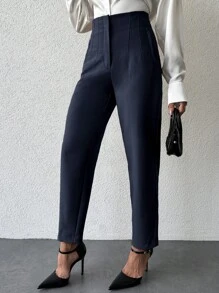 RueChic Ladies' Pure Color Tapered Suit Pants - Navy Blue - View 5