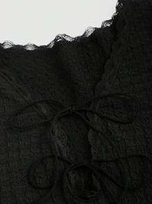 Sweetra Váy ôm body phối ren xếp ly phồng nhăn nhún Maxi trang phục thu cho nữ - màu đen - Xem 3