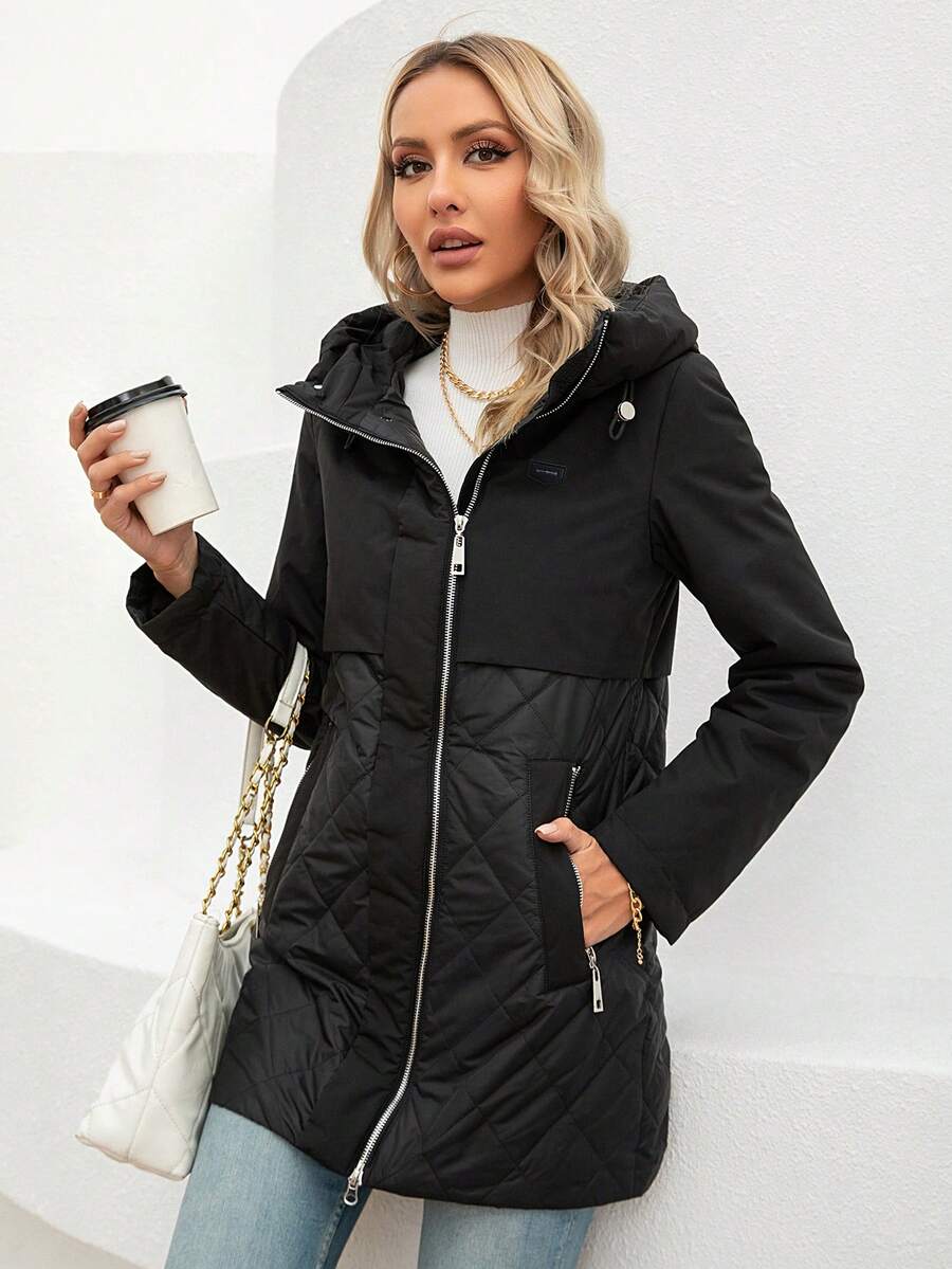 GASMAN Women's Zippered Front Hooded Regular Fit Padded Coat