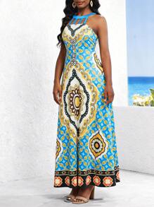 SHEIN Lady Vestido Flojo Y Sin Mangas Con Estampado Floral Y Huecos