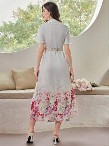 Modelyn Đầm Maxi In Hoa Cài Nút Phía Trước Cho Nữ Kèm Thắt Lưng Trang Phục Nữ - Hồng - Xem 2