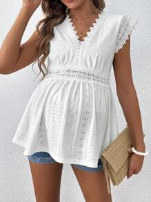 SHEIN Camiseta Larga Para Embarazada Con Detalles De Encaje Y Cuello En V