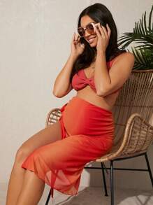 SHEIN Maternity Ombre Cover Up Top With Solid Bikini Set Summer - Multicolor - View 4