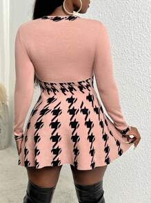 Slaydiva Houndstooth Print Flare Hem Dress