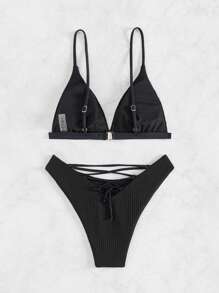 SHEIN Swim Set bikini a tinta unita in due pezzi, spiaggia estiva