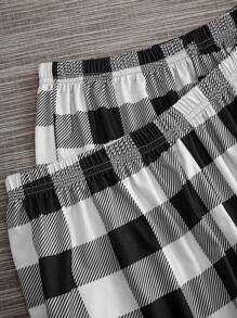 SHEIN 女士格紋睡衣套裝,附拼接口袋上衣和褲子 - 黑與白 - 查看 4