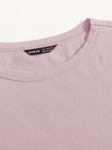 SHEIN EZwear Chất rắn Giải trí Vòng cổ Áo thun - Bụi tím - Xem 5