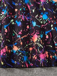 Teen Girl Splash Ink Print Two Tone A-Line Dress - Multicolor - View 4