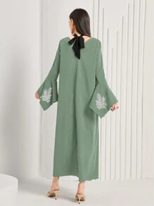 Al Najma Vestido De Manga Acampanada Bordado Para Mujer - Verde - Ver 2