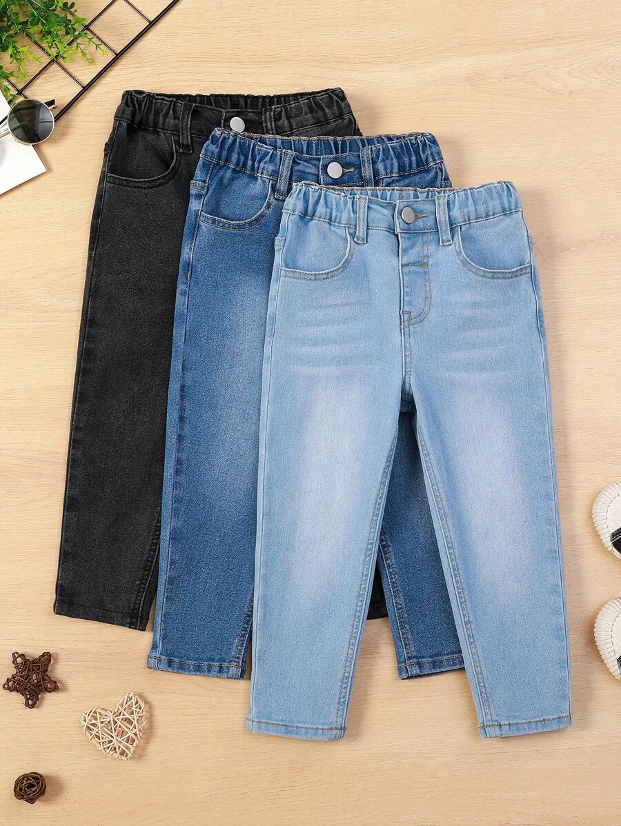 SHEIN Vintaside Kids Young Boy 3pcs/Set Stretchy Tapered Jeans, School, Campus, College Chic Outfits For Autumn/Winter - Multicolor - View 1