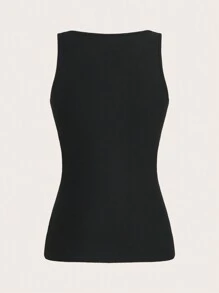 SHEIN LUNE 純色空心無袖上衣 - 黑色 - 查看 2