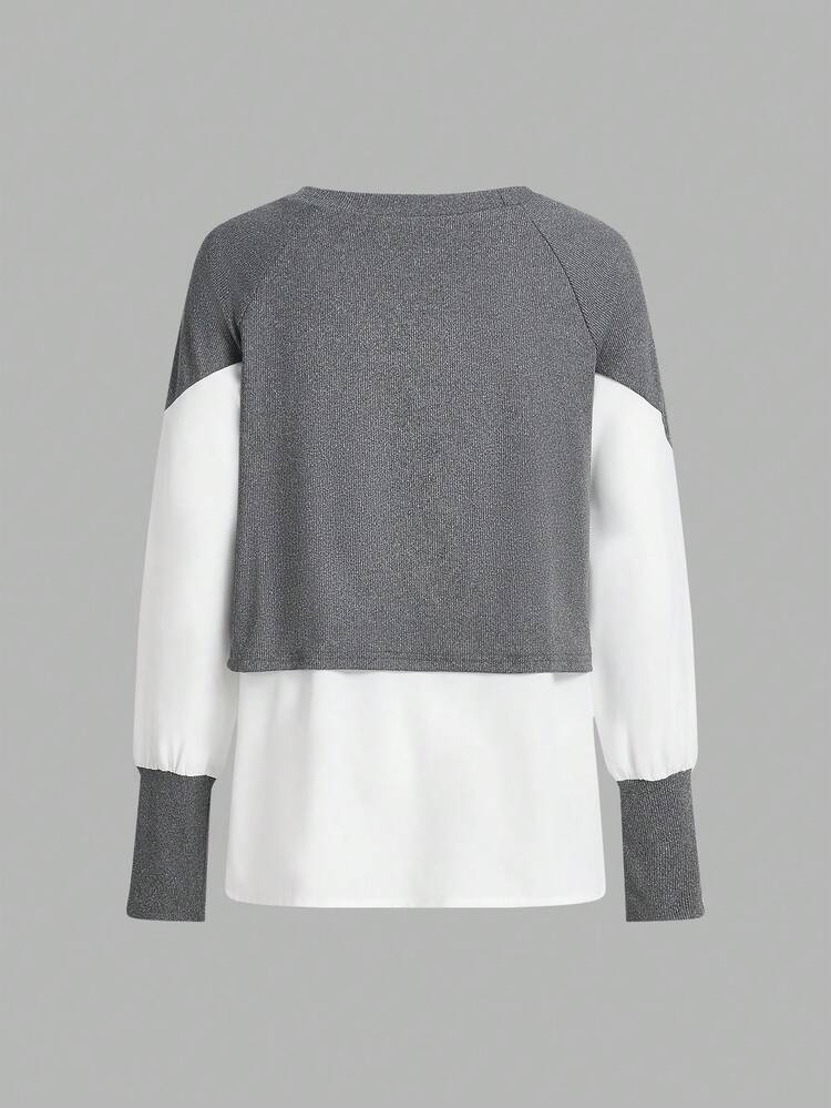 Women's Color Block Splicing Fabric Long Sleeve Top
