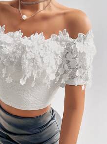 SHEIN Privé Ren Off Shoulder Sọc Áo - trắng - Xem 5