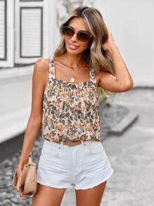 SHEIN Clasi Floral Printed Square Neckline Loose Fit Camisole Top