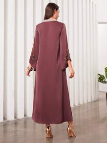 Al Najma 女士阿拉伯風格彩色拼接連衣裙,飾有鑽石 - 棕色 - 查看 2