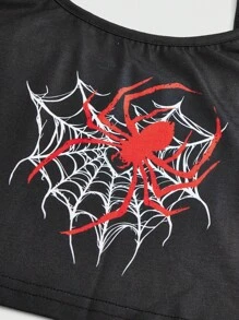 ROMWE Grunge Punk 哥特式蜘蛛印花吊带背心和格子裤睡衣套装，学校 - 彩色 - 查看 3