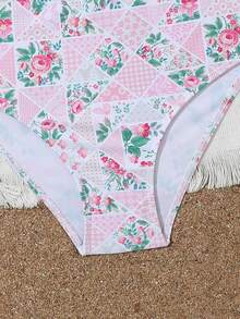 Tween Girls' Solid Color Cami Bikini Set With Ditsy Floral Print & Triangle Bottom - Multicolor - View 4