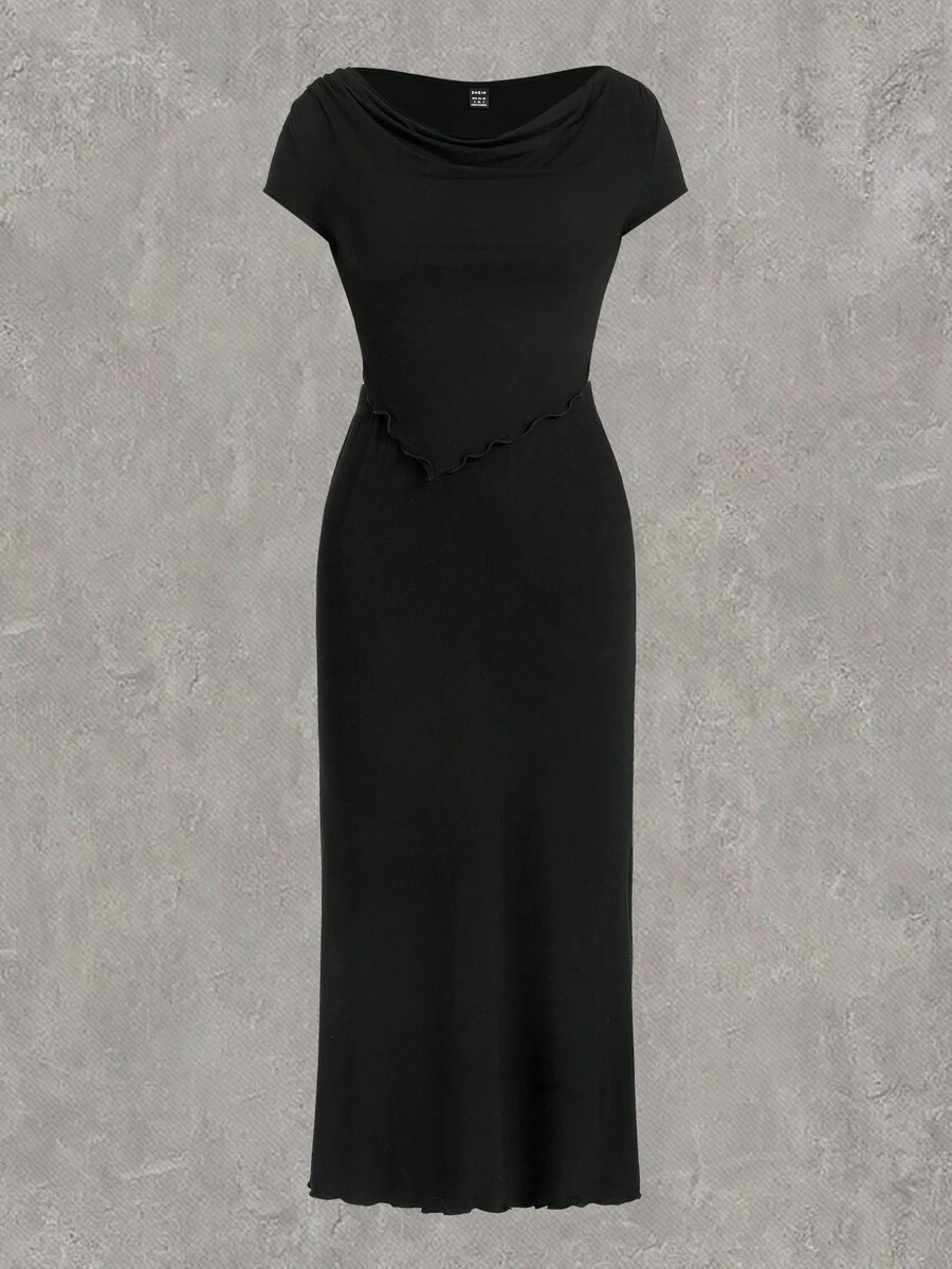 SHEIN EZwear Off Shoulder Dress With Asymmetrical Hem In Black - Black - View 1