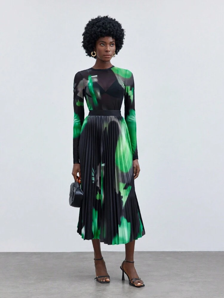 SHEIN Maija Women's Tie-Dye Pleated Skirt