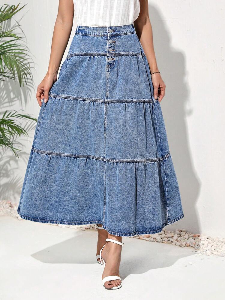 Women's High Waist Denim Skirt, Washed