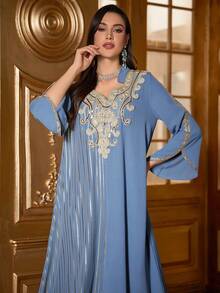 Vestido Asimétrico Estilo Árabe Bordado Para Mujer