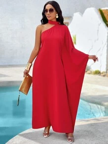 SOLERSUN 一肩蝙蝠袖連身裙 - 紅色 - 查看 3