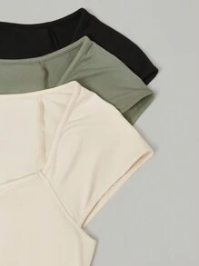 SHEIN LUNE 3入組固色修身t恤 - 彩色 - 查看 4