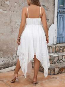 Breezaya Plus Size Solid Color Asymmetrical Hem Spaghetti Strap Dress - White - View 2