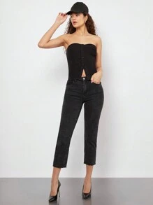 SHEIN BASICS Women's Front Buckle Strapless Top
