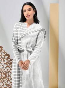 Seusyu 女士条纹不对称下摆阿拉伯长裙 - 彩色 - 查看 5