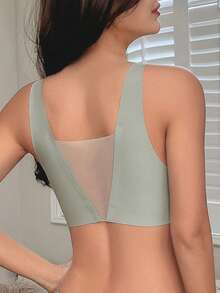 DAZY 無線無痕網格拼接胸罩 - 綠色 - 查看 2