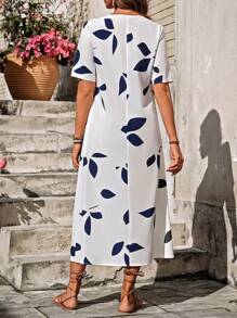 EMERY ROSE 缺口领口隐形口袋连衣裙长款女装 - 白色 - 查看 2