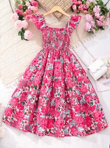 SHEIN Vestido de niña preadolescente con mangas de tapilla y estampado