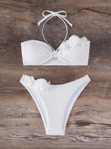 SHEIN Swim Exquisite And Elegant Halter Neck Women's Swimwear Set Summer - Beige - View 7