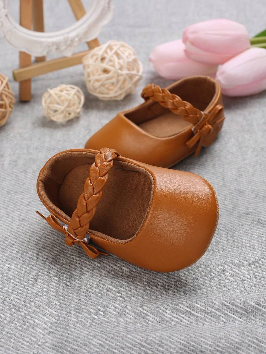 春秋系列棕色pu皮軟膠底防滑甜美公主鞋0-1歲女嬰 - 棕色 - 查看 1