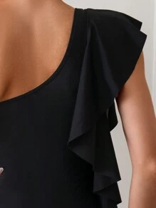 SHEIN Swim Exquisite And Elegant One Shoulder One-Piece Swimsuit Summer - Black and White - View 5