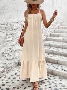 Breezaya Vestido Cami Con Dobladillo Con Ribete Texturizado De Color Sólido - Albaricoque - Ver 6