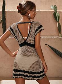 SHEIN Swim Cover-Up Kleid mit Streifen, Loch, Bogenkante, ohne Bikini