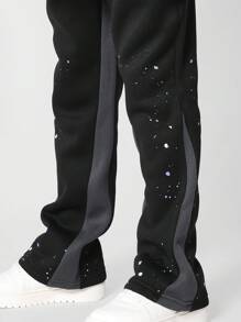 SUMWON Tween Girl Flare Fit Contrast Colour Side Panel Sweatpants With Splatter Paint - Black - View 6