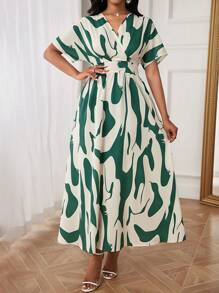 SHEIN Clasi Women's Random Printed Batwing Sleeve Dress Maxi Women Outfit - Multicolor - View 4